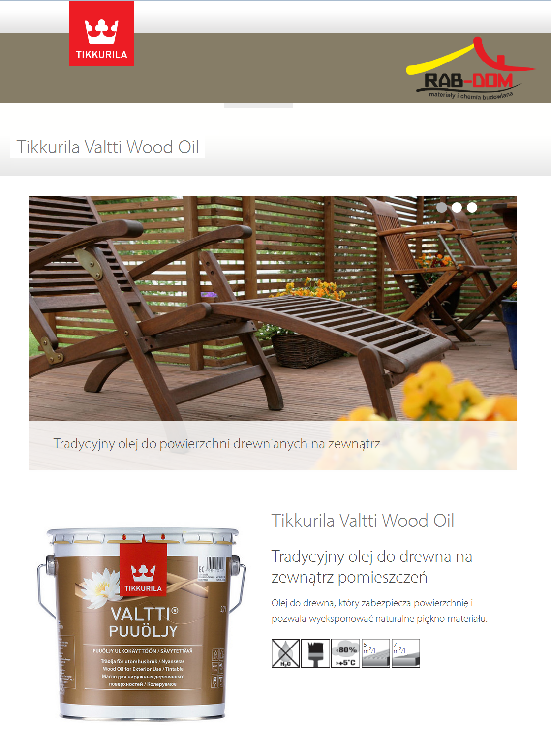 TIKKURILA Valtti Wood Oil 2 7l Olej Do Drewna Rab Dom